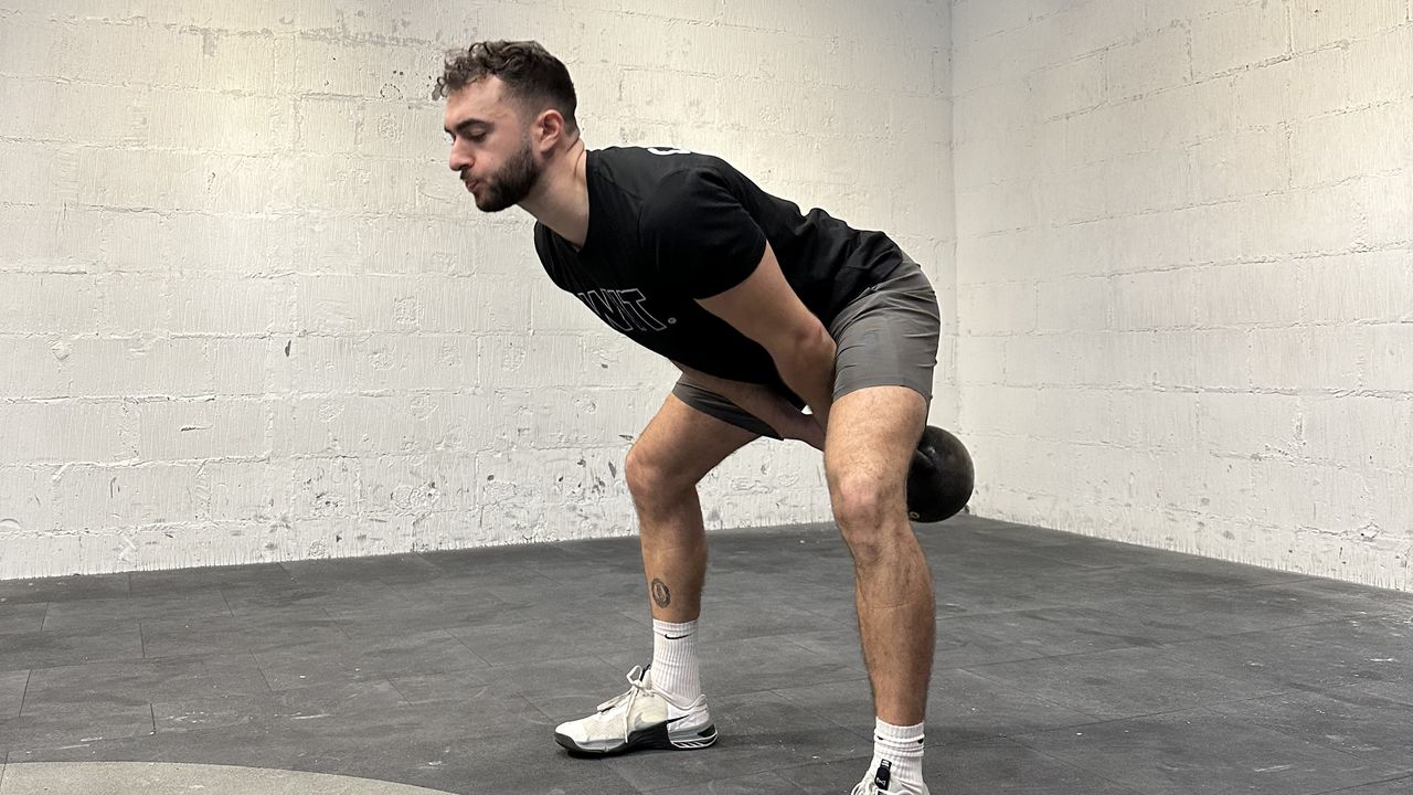 Jordan Shelley doing second stage of Russian kettlebell swing
