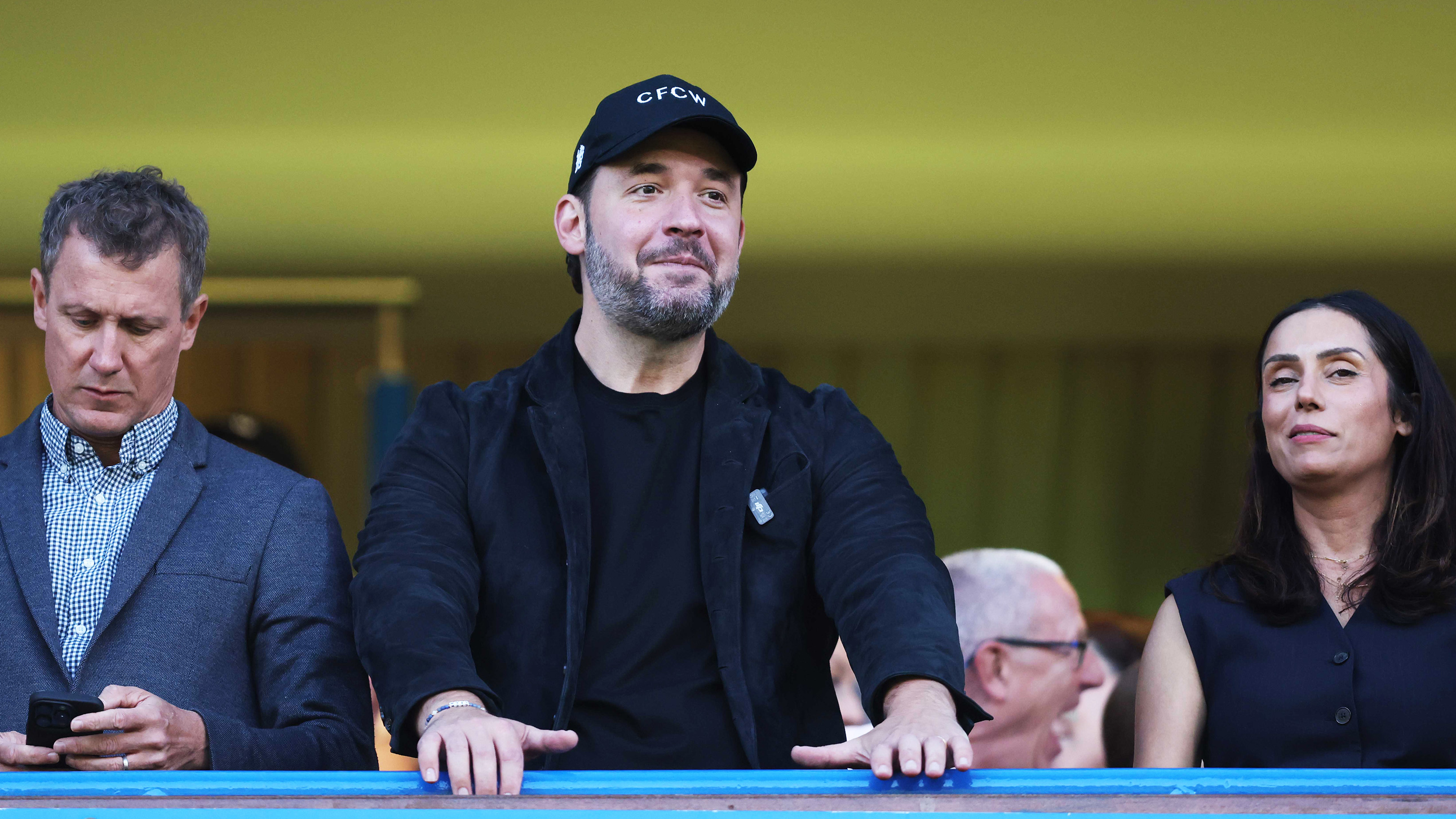 LONDON, ENGLAND - SEPTEMBER 5: Alexis Ohanian of Chelsea and partner of Serena Williams watches on during the Barclays Women's Super League match between Chelsea FC and Manchester City at Stamford Bridge on September 5, 2025 in London, England. (Photo by Crystal Pix/MB Media/Getty Images)