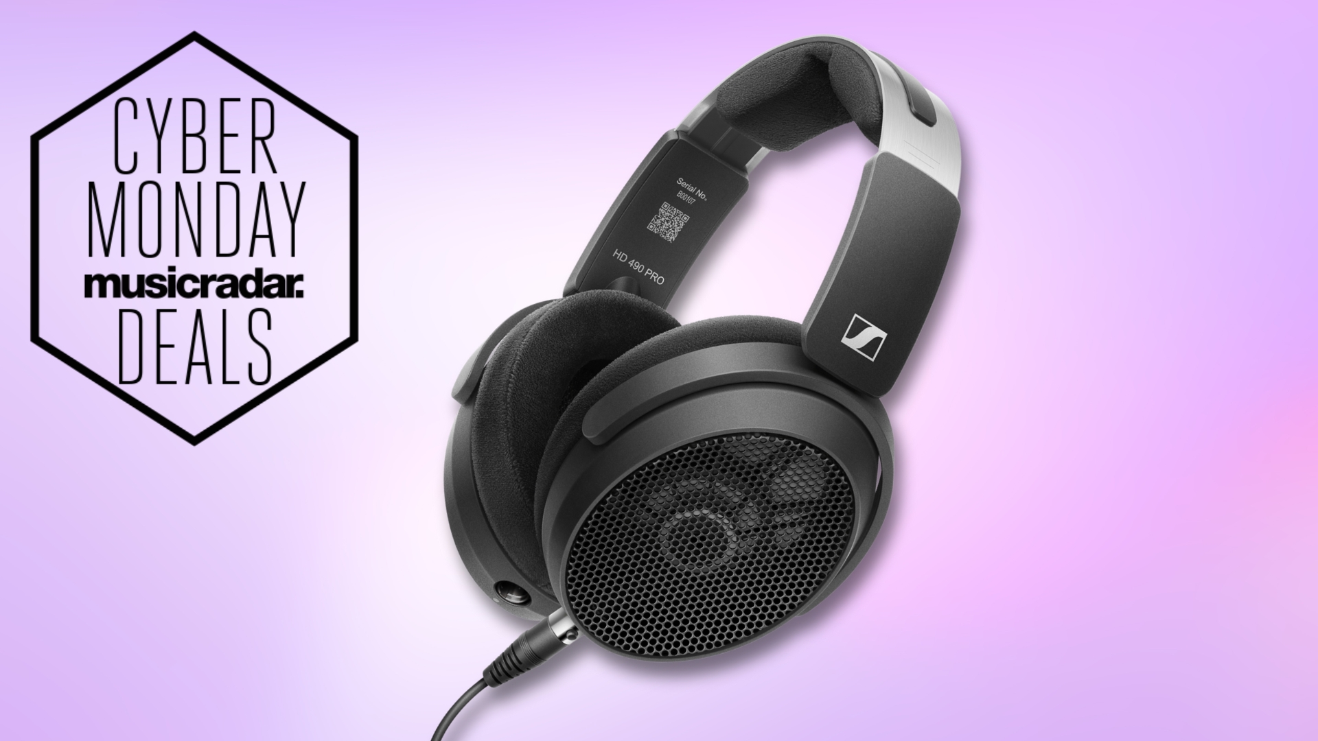 A pair of Sennheiser HD 490 Pro studio headphones on a light purple background