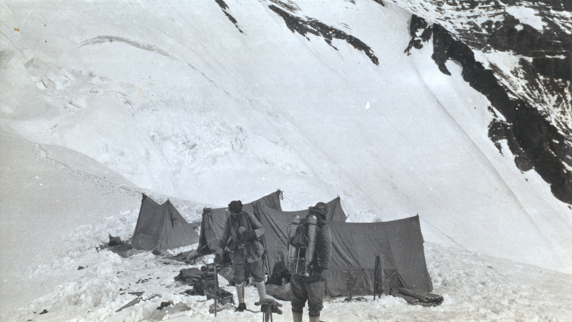 Mallory and Irvine leaving North Col for the last climb, Famously the last image taken of George Mallory (left) and Sandy Irvine leaving for the North Col of Everest.