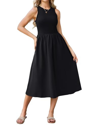 Grace Karin women's casual party dress, sleeveless dress with crew neck, flared a-line dress, black, XL
