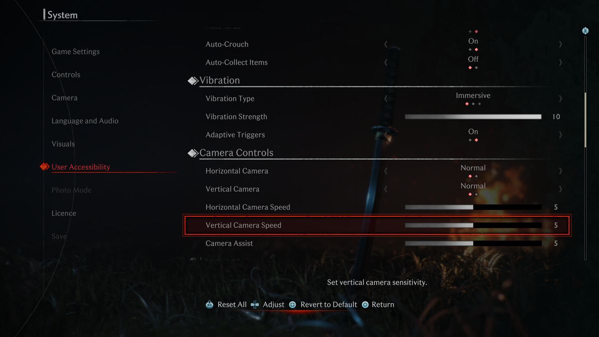 Accessibility menus in Rise of the Ronin