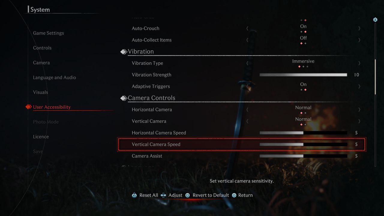 Accessibility menus in Rise of the Ronin