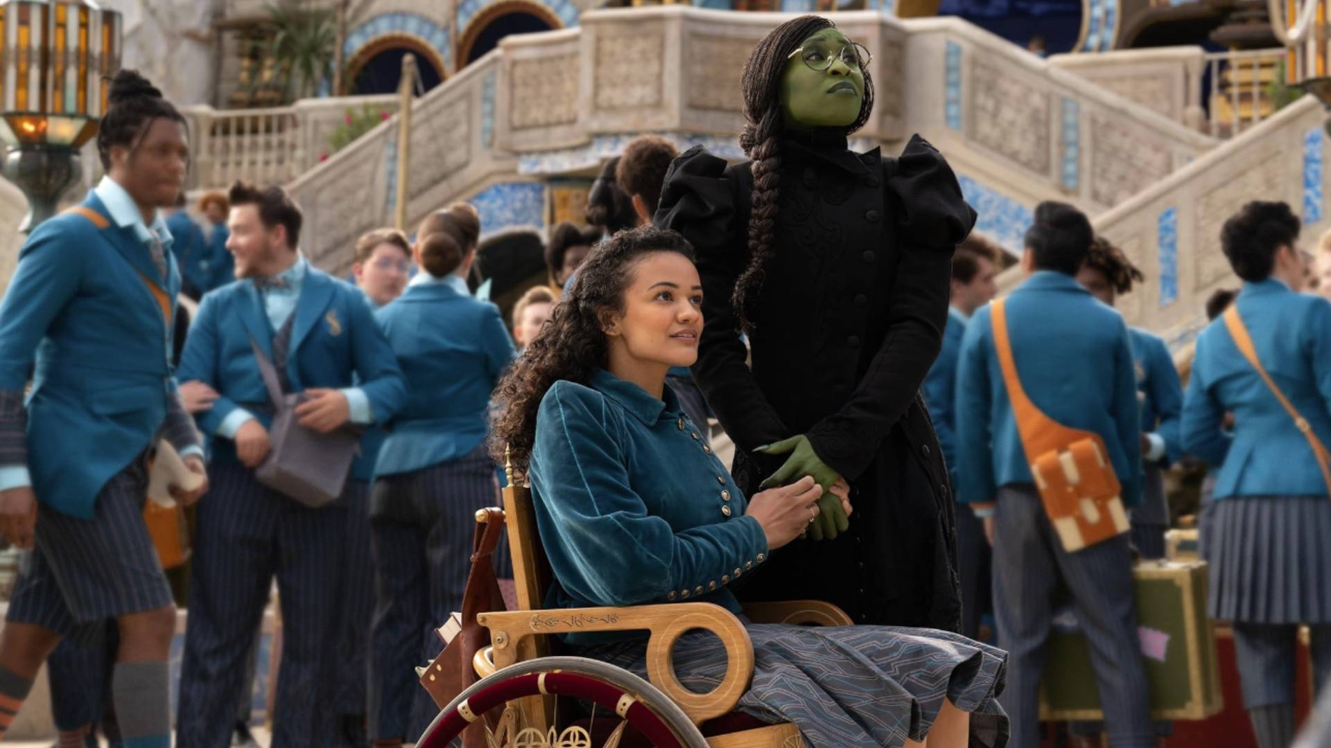 Marissa Bode as Nessarose and Cynthia Erivo as Elphaba in Wicked