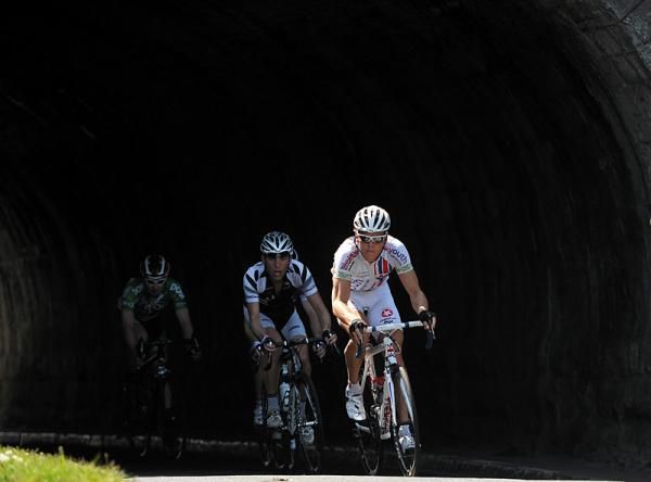 Christopher Stephenson (UK Youth Cycling) leads a breakaway group on the approach to Skerries