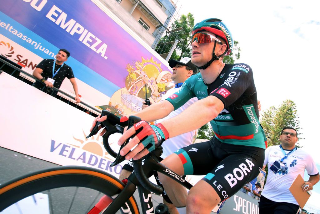 SAN JUAN ARGENTINA JANUARY 22 Sam Bennett of Ireland and Team Bora Hansgrohe celebrates at finish line as stage winner during the 39th Vuelta a San Juan International 2023 Stage 1 a 1439km stage from San Juan to San Juan on January 22 2023 in San Juan Argentina Photo by Maximiliano BlancoGetty Images