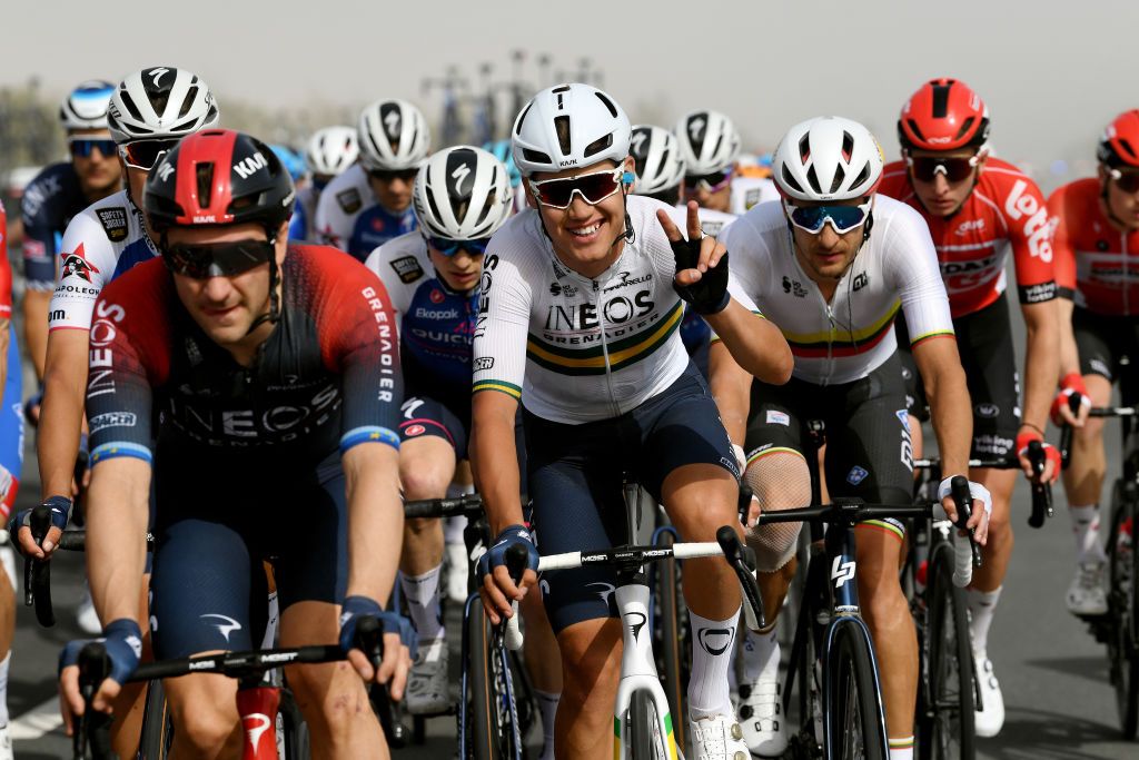 ABU DHABI UNITED ARAB EMIRATES FEBRUARY 21 Luke Plapp of Australia and Team INEOS Grenadiers competes during the 4th UAE Tour 2022 Stage 2 a 176km stage from Hudayriyat Island to Abu Dhabi Breakwater UAETour WorldTour on February 21 2022 in Abu Dhabi United Arab Emirates Photo by Tim de WaeleGetty Images