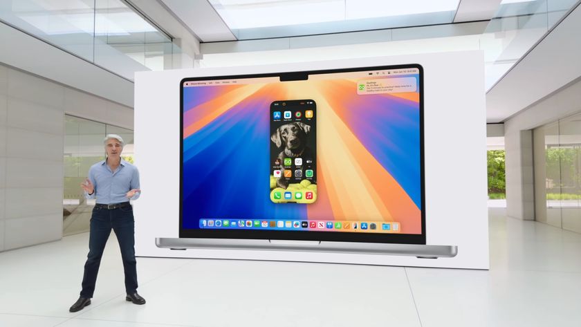 Apple&#039;s Craig Federighi demonstrates the iPhone Mirroring feature of macOS Sequoia at the Worldwide Developers Conference (WWDC) 2024.