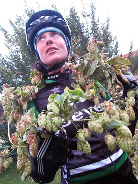 Mary McConneloug in the hops garden.