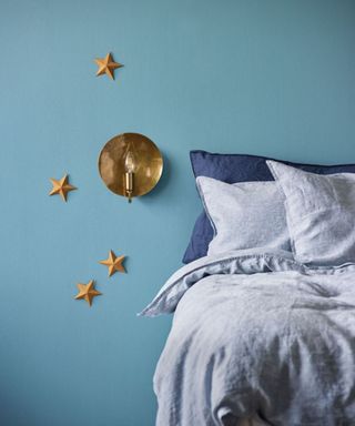 Gold moon light gold stars, blue wall