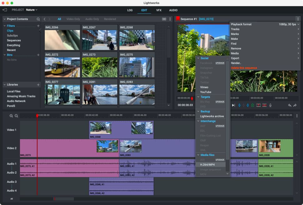 Screenshot of export options in Lightworks video editor