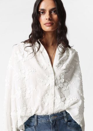 Voluminous Floral-Appliqué Blouse