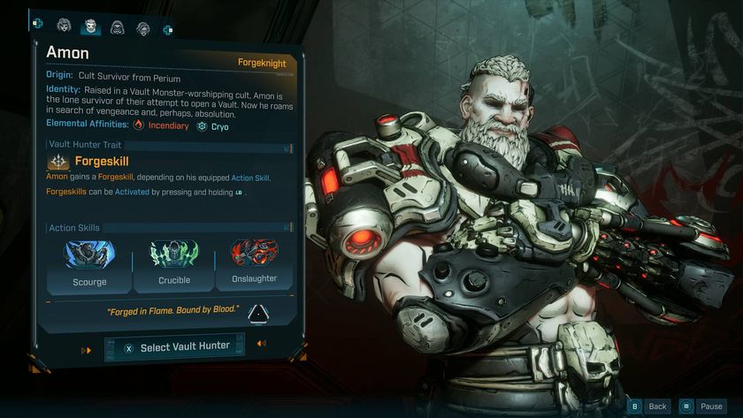 Borderlands 4 Amon Forgeknight build Amon in character selection screen with description