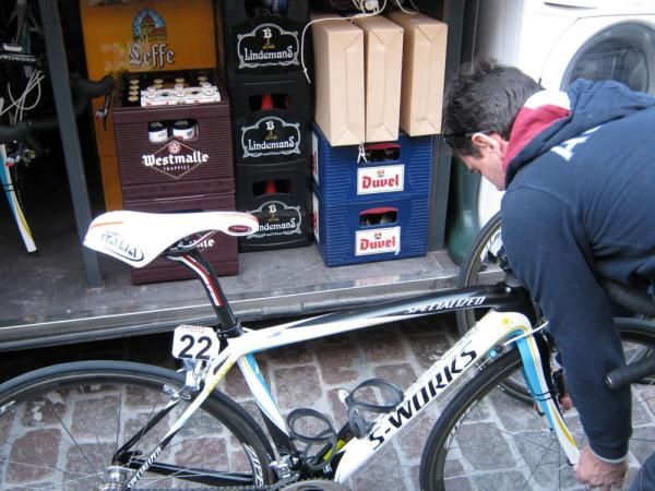 The Astana bus hold the team bikes and lots of Belgian beer