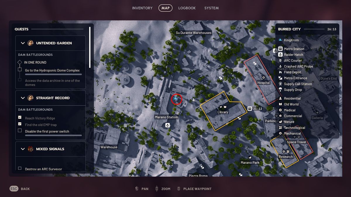 Arc Raiders Market Correction: A map with a red circle marking the location of the Marano Station cache.