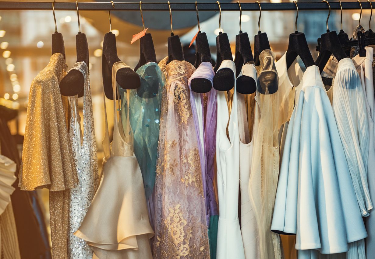 Dresses on a rack.