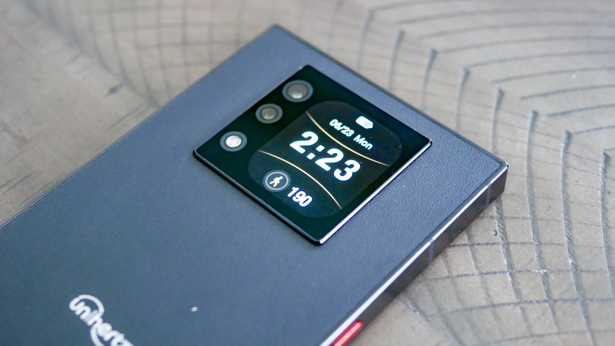 Closeup of the rear screen on the Unihertz Titian 2.