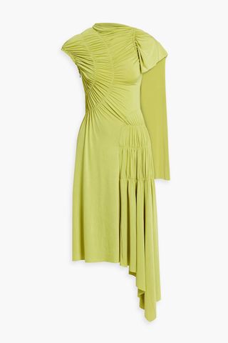 Asymmetric Ruched Stretch-Jersey Midi Dress