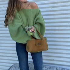 green sweater and jeans outfit