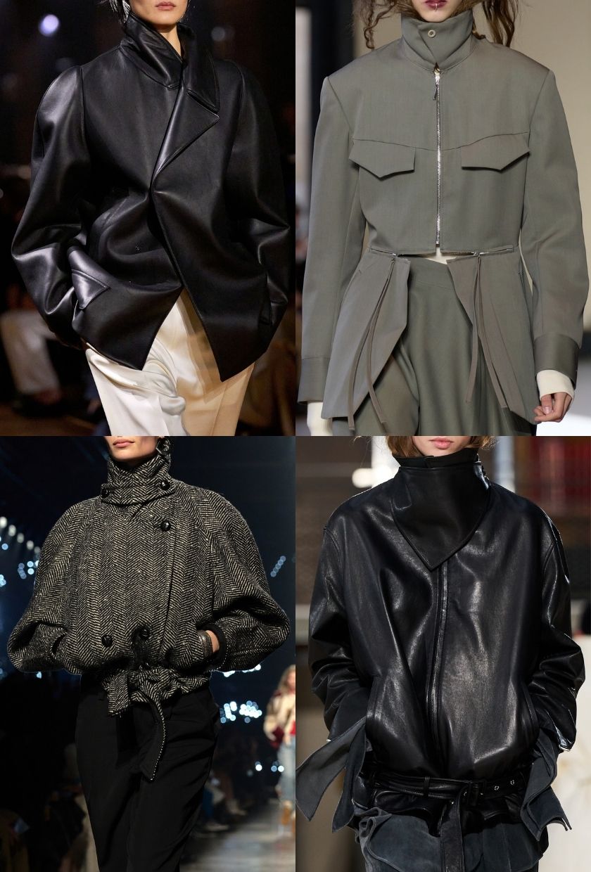 Funnel-neck jackets spotted on the Victoria Beckham, Ujoh, Isabel Marant, and Time A/W 2026 runways