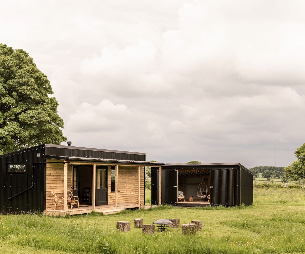 An outside shed and annexe and firepit