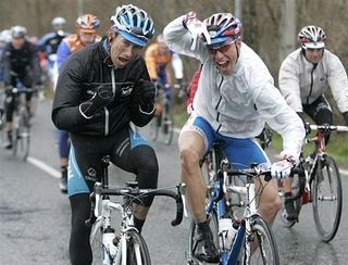 Bjoern Schroeder (Milram) and Robert Wagner (Skil-Shimano) were feeling a bit punchdrunk from all the rain.