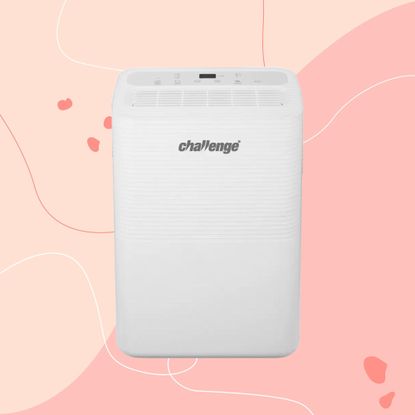 Challenge D015B 12L Dehumidifier on a pink background