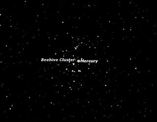 Sky map for Mercury passing through the Beehive cluster of stars on July 6, 2011.stars