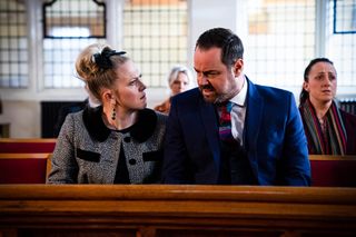 Linda Carter argues with Mick Carter at the funeral