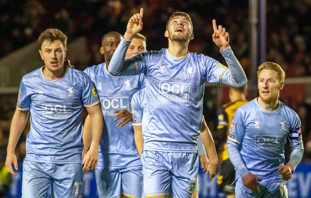 Mansfield Town season preview 2023/24 James Gale of Mansfield Town celebrates scoring during the Sky Bet League Two match between Newport County and Mansfield Town at Rodney Parade on April 18, 2023 in Newport, Wales. (Photo by Athena Pictures/Getty Images)