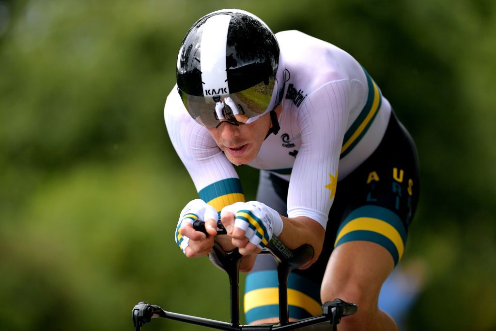 Australia&#039;s Rohan Dennis en route to defending his elite men&#039;s time trial title at the 2019 UCI Road World Championships