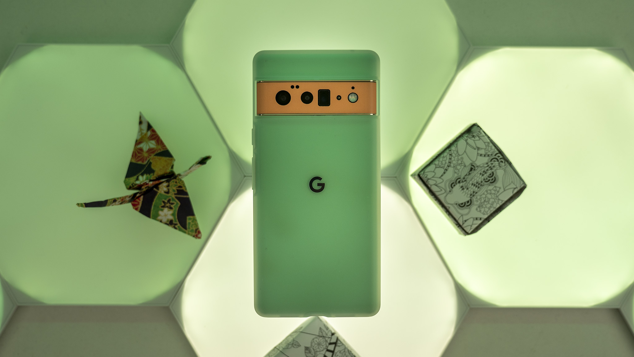 Pixel 6 Pro back in green case