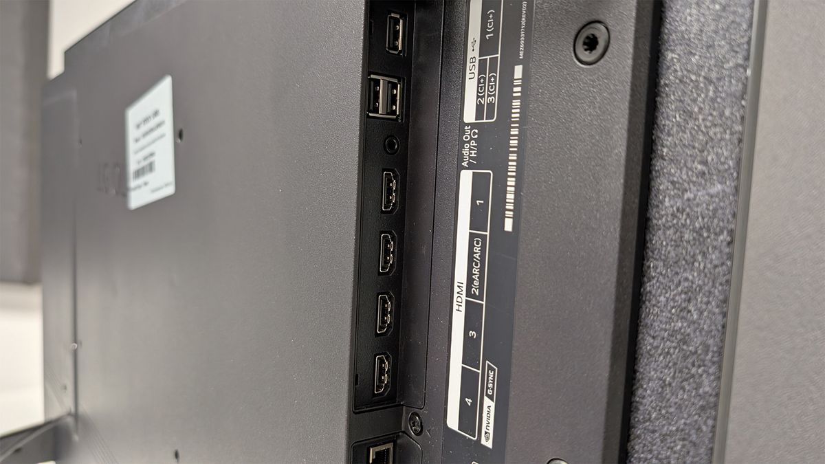 A close-up of the ports of the LG C5 42-inch OLED TV.