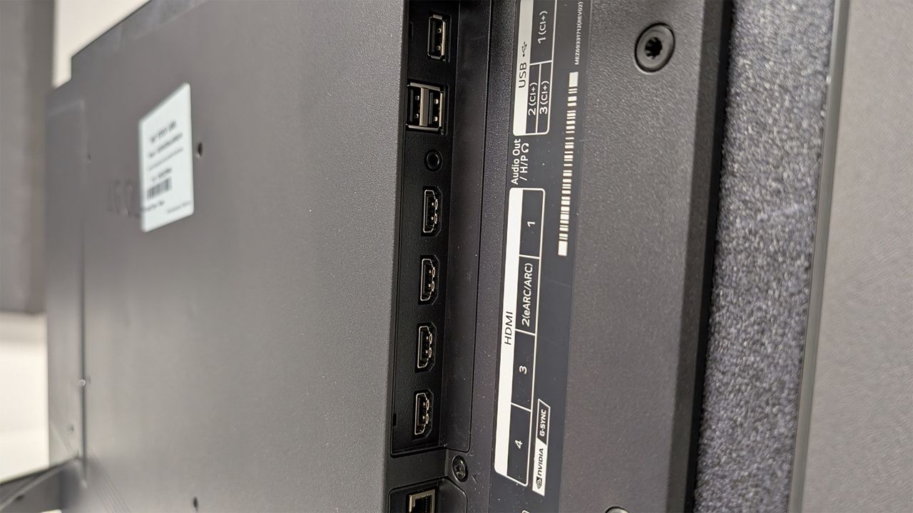 A close-up of the ports of the LG C5 42-inch OLED TV.