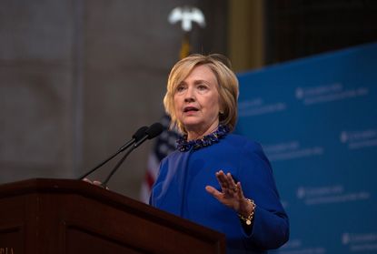 Hillary Clinton gives a speech at Columbia University. 