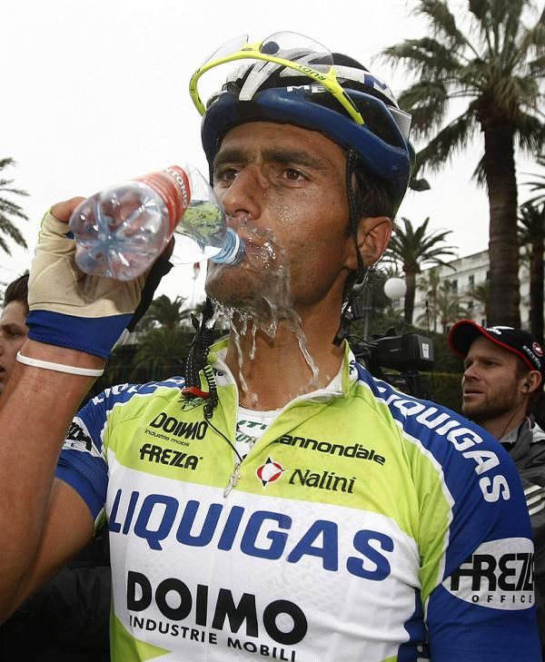 Daniele Bennati (Liquigas) was led out perfectly but faded to fourth.