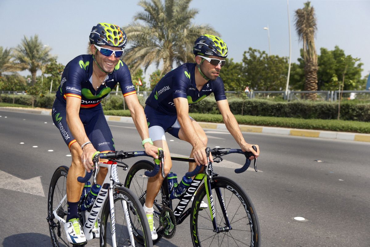 Alejandro Valverde and Giovani Visconti feel the Abu Dhabi heat