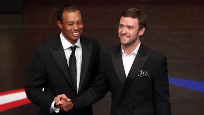 Tiger Woods and Justin Timberlake at the 2012 Ryder Cup gala dinner