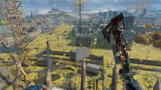 Dying Light 2 container hanging from crane above yellow glop