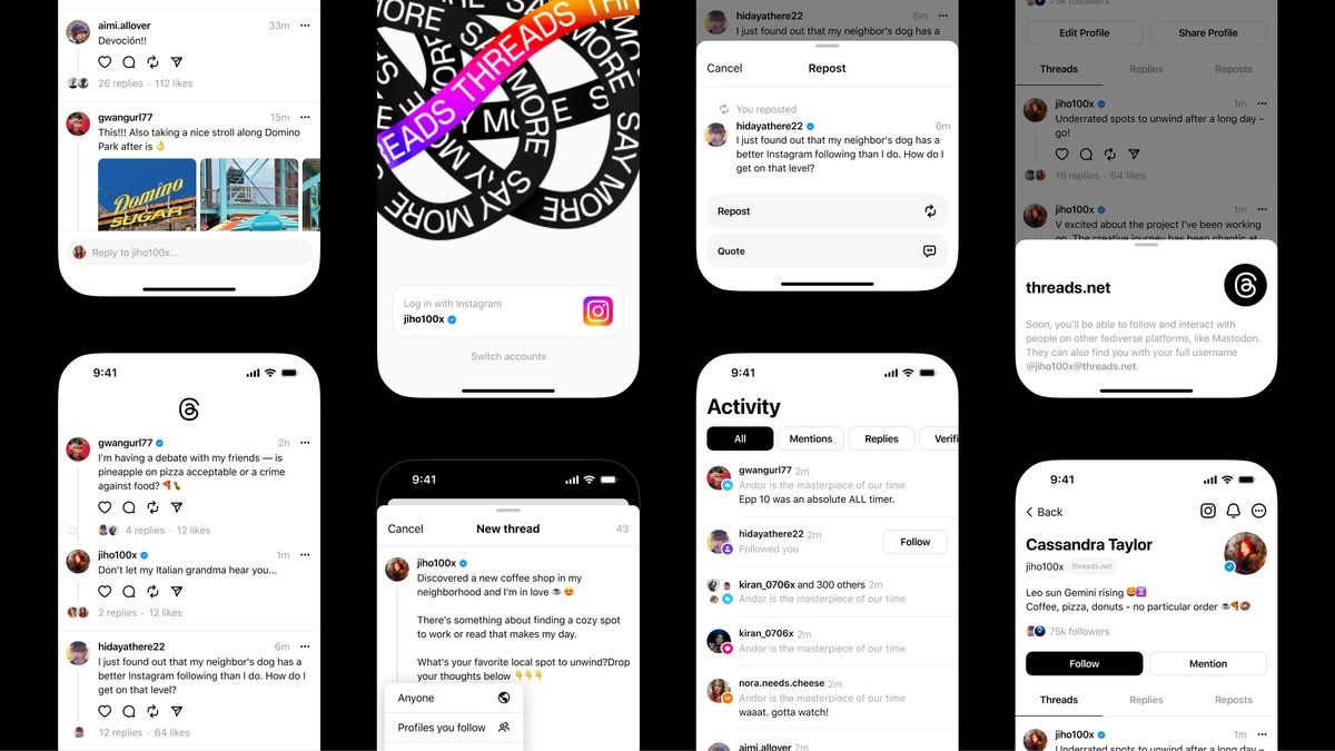 Screenshots of Threads app