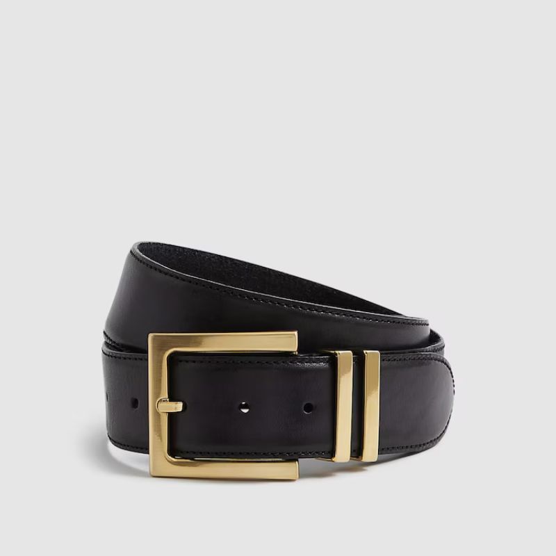 Brompton Leather Square Buckle Belt in Black