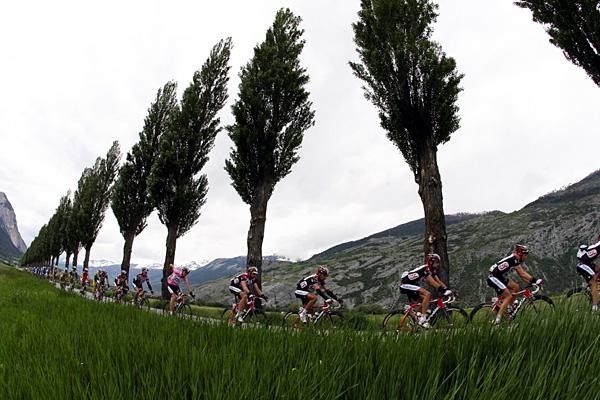 The CSC team leads the peloton