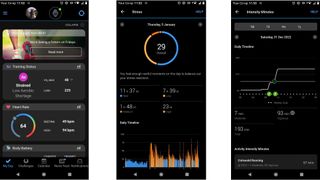 Garmin Connect screengrabs showing data collected by Garmin Instinct Crossover watch