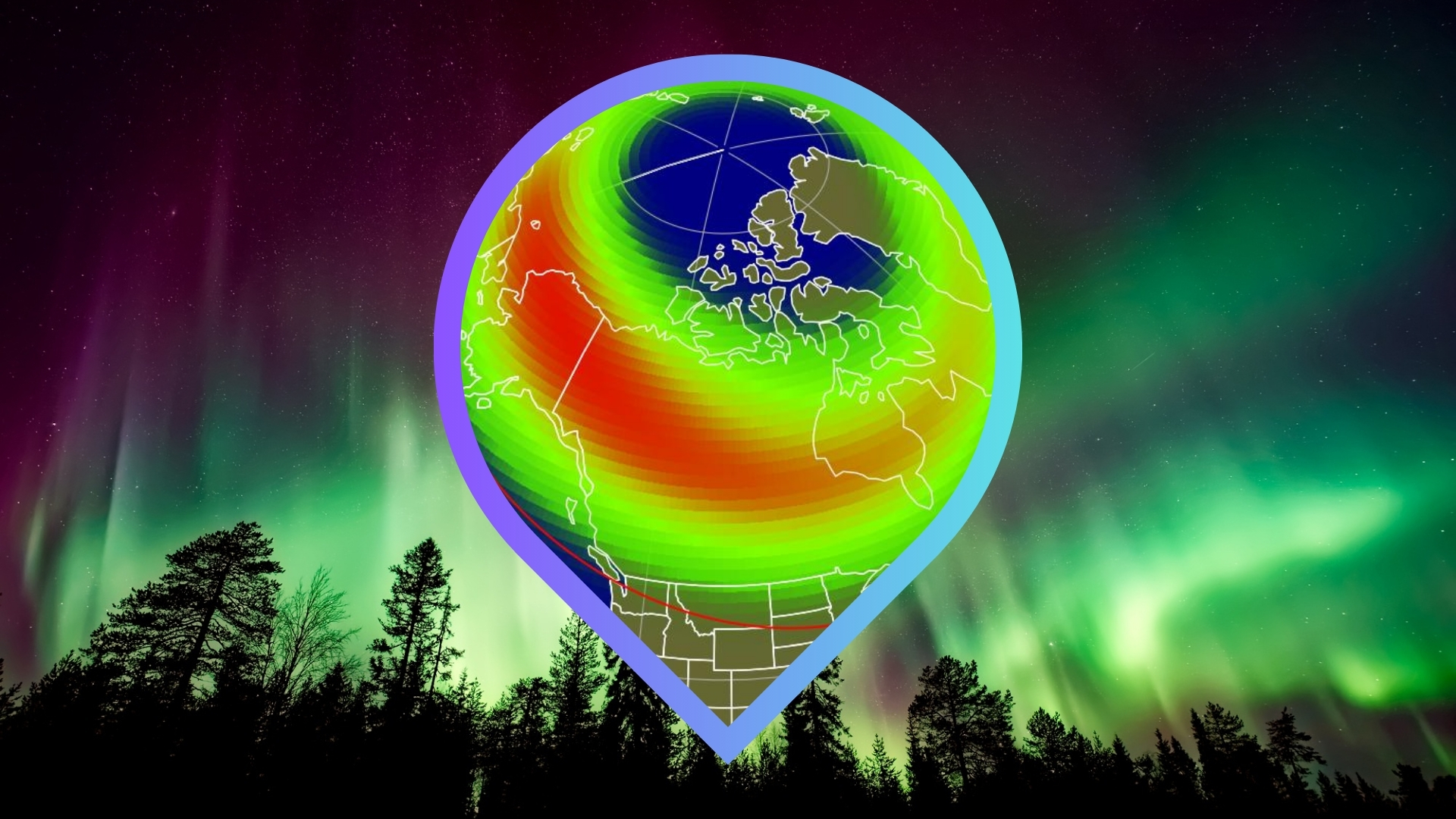 graphic showing the aurora viewline map for tonight from noaa&#039;s space weather prediction center. it shows which states are more likely for auroras.