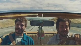 Michael Cera and Michael Angarano driving in a car in Sacramento