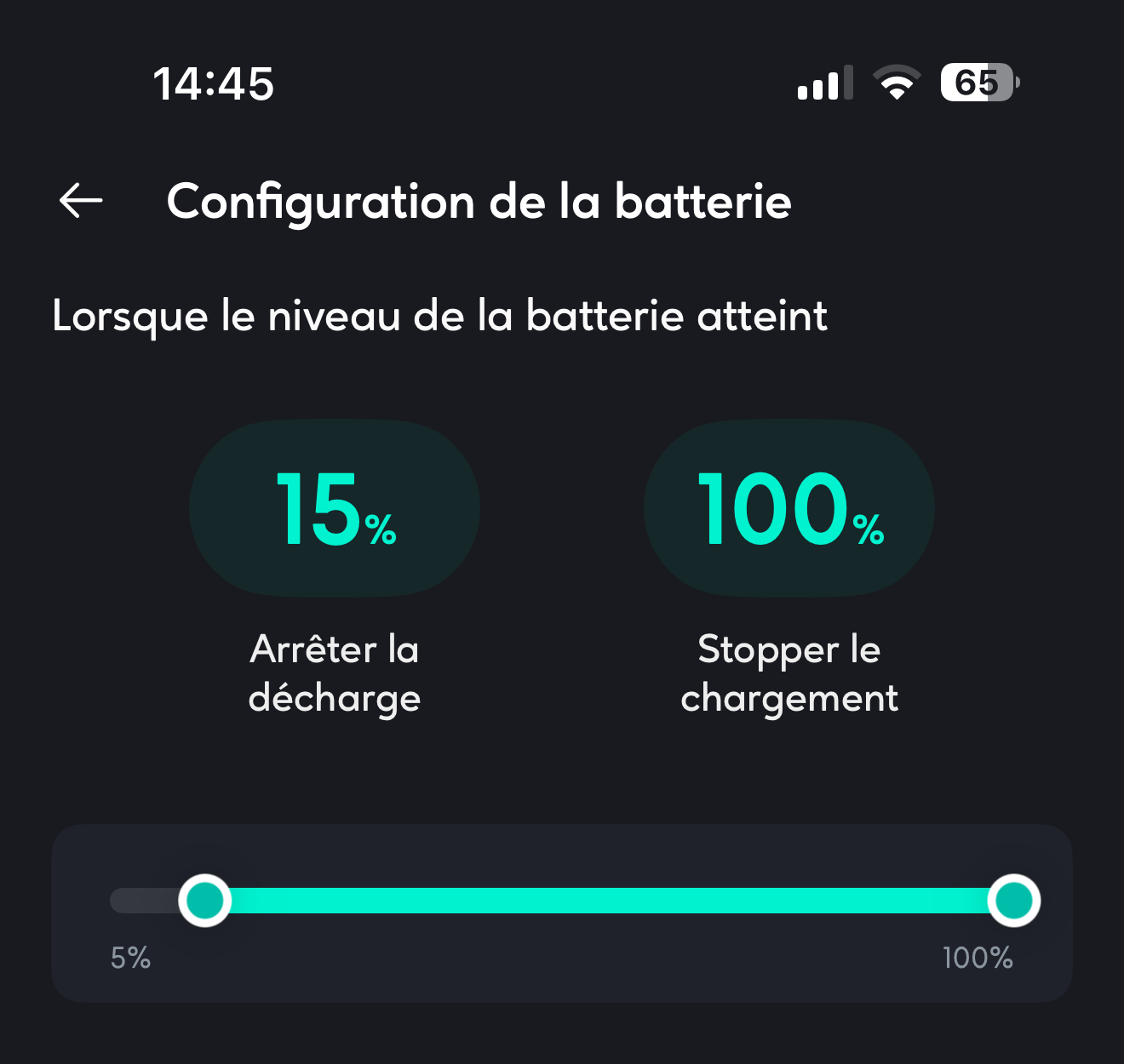 la configuration de la batterie sur l'application zendure