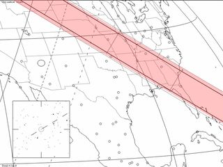 This map shows the parts of the United States that the asteroid 52 Europa will be visible in telescopes when it crosses a star late at night on July 3, 2011.This event will not be viewable with the naked eye, but you can see it through your telescope , NASA says.