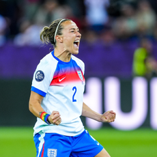Lucy Bronze of England celebrates the goal during the penalty shootout during the UEFA Womens EURO 2025 Quarter-Final match between Sweden and England at Stadion Letzigrund on July 17, 2025 in Zurich, Switzerland. 