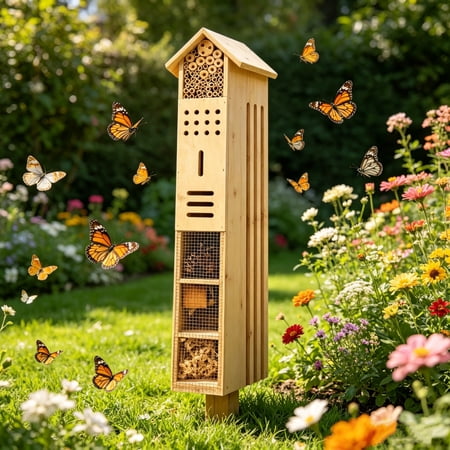 Wooden Insect House, Ladybugs Live for Garden, Insect Hotel for Bugs, Bees, Butterflys, Ladybirds, Natural Beneficial Insect Habitat for Garden and Yard