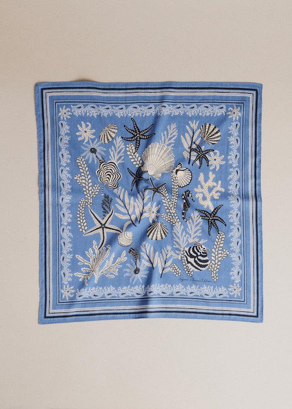 Lupin Scarf - S&eacute;zane X Inoui Editions - Blue Shells Print - Solidarity Creation - Organic Cotton - S&eacute;zane